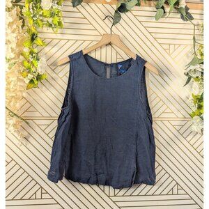 YUVITA Women's Navy Blue Sleeveless Blouse Split Hem Button Up Back Size Small